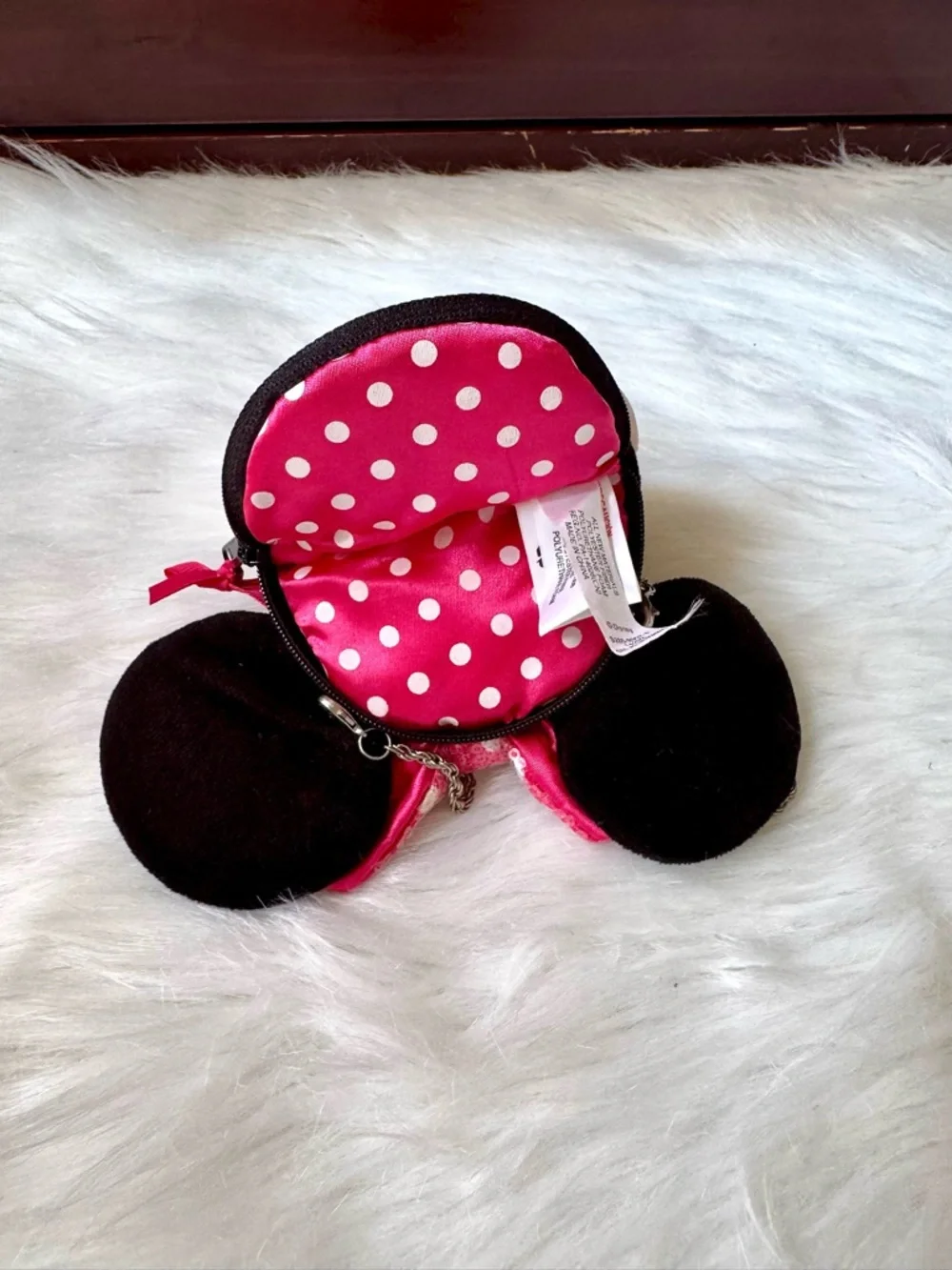 Disney‎ Minnie Mouse Plush Mini Handbag With Chain Strap Sequin Bow